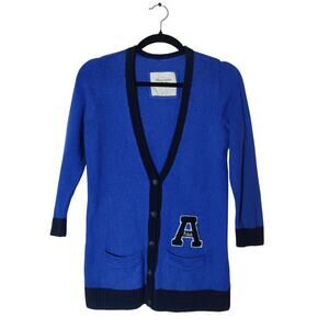 Vtg Y2K Abercrombie & Fitch Varsity Angora Blue Cardigan Small Preppy Sporty